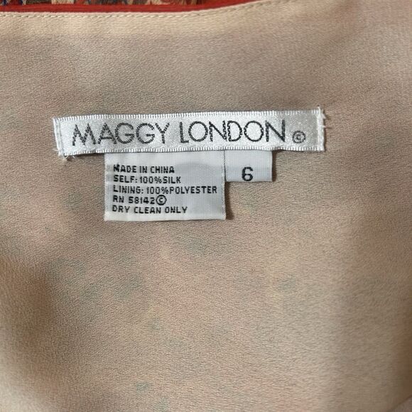 Vintage Y2K Silk Fairy Dress 6 Orange Floral Tiered Faux Wrap  Midi Maggy London - Picture 9 of 9